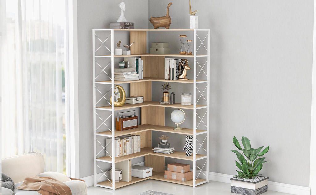7-Tier L-Shaped Corner Bookshelf S749