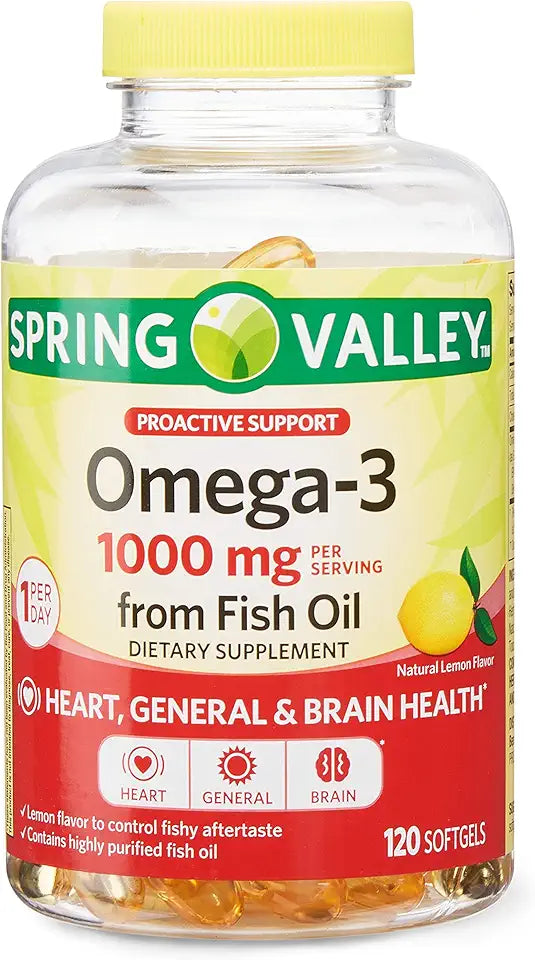 Omega-3 1000mg Fish Oil Dietary Supplement, 120 Softgels A84629