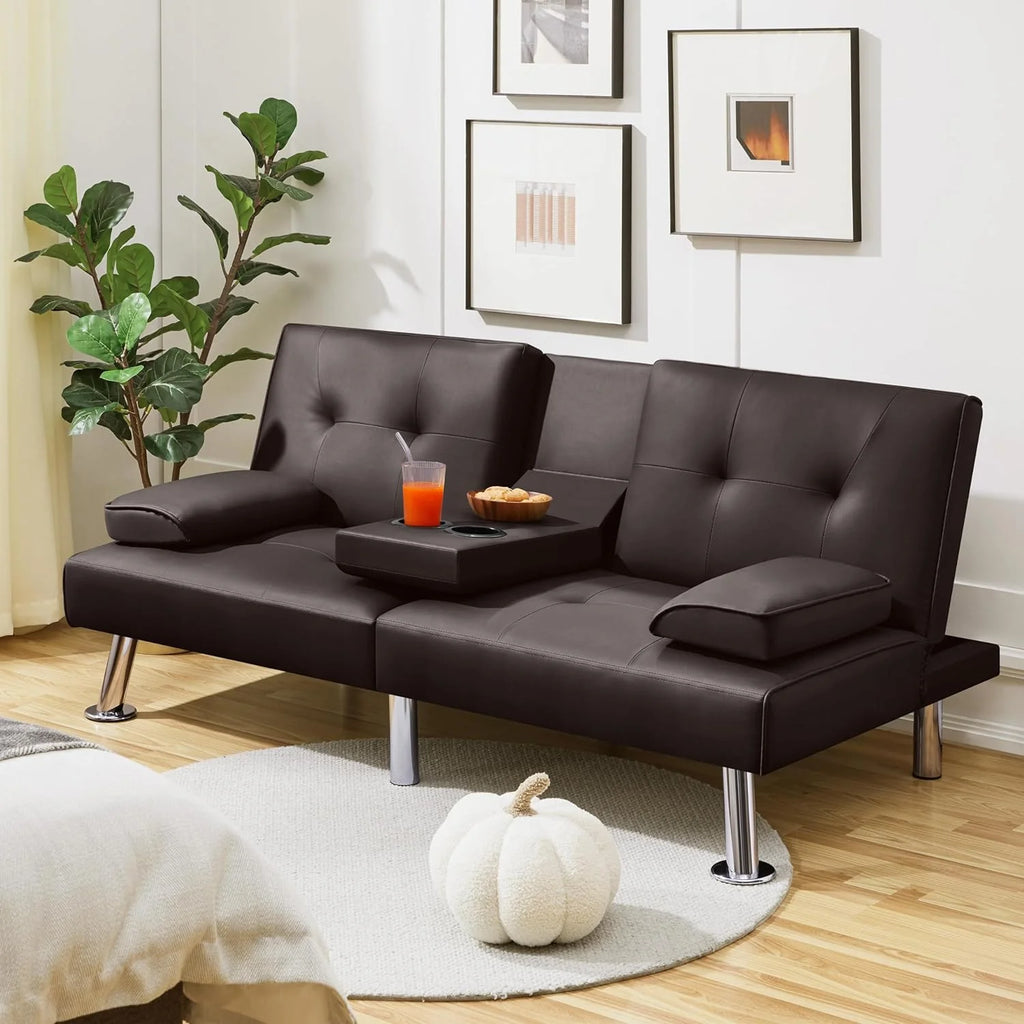 Espresso Faux Leather Convertible Sleeper Sofa K224518