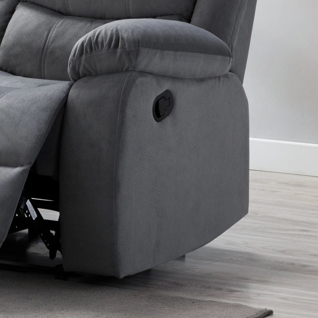 Grey Upholstered Reclining Sofa with 2 Recliners C8037