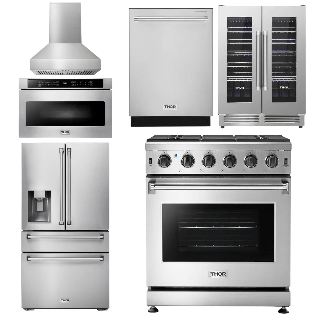 30 Gas Range, Range Hood, Microwave, Refrigerator, Dishwasher, Wine Cooler C8962