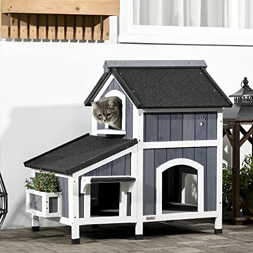 Gray Outdoor Cat House with Weather-Resistant Roof F72171