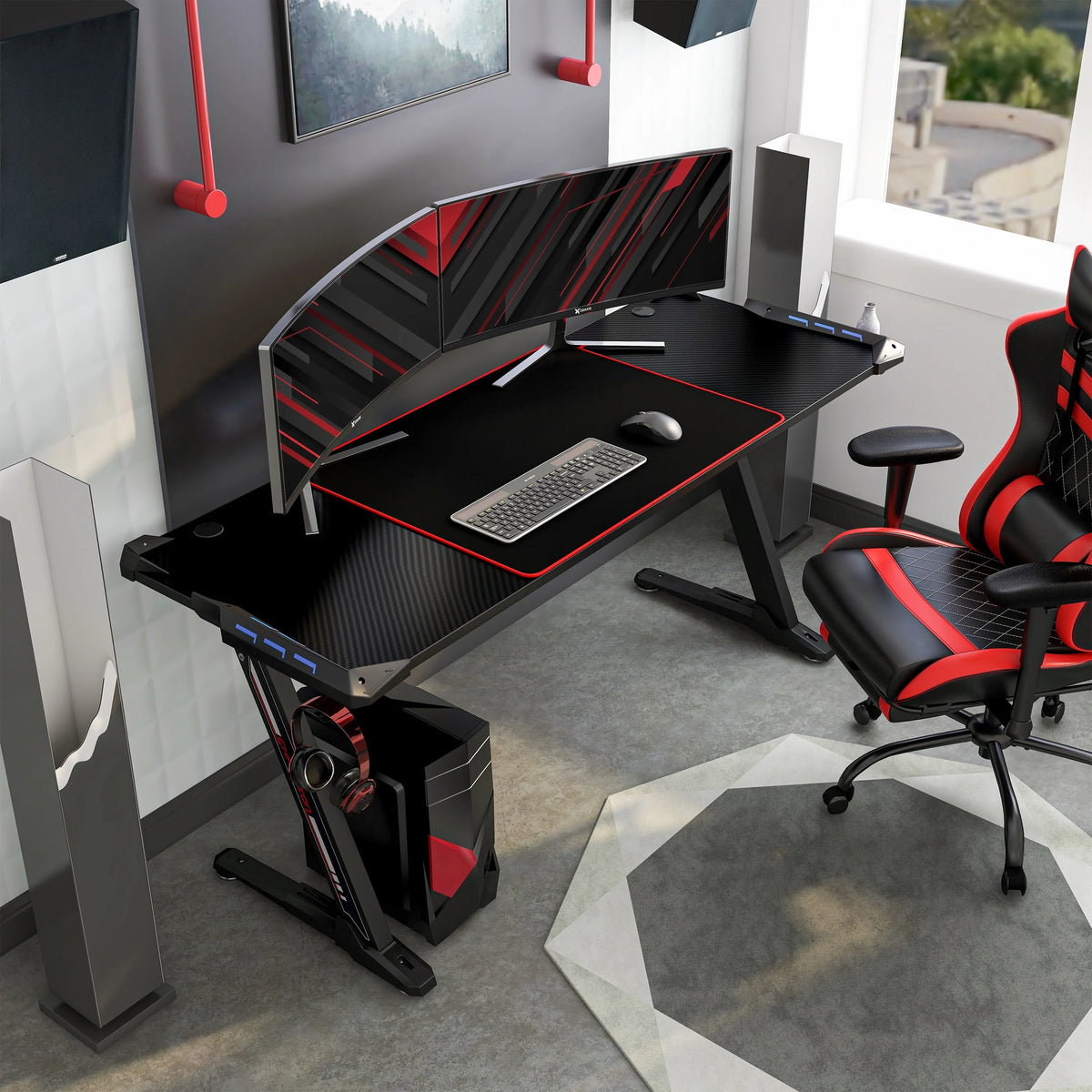 Modern Black Steel Computer Desk with USB F905