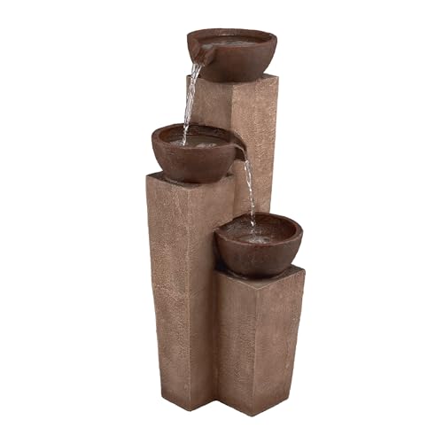 41” Outdoor 3-Tiered Weathered Stone Water Fountain N694