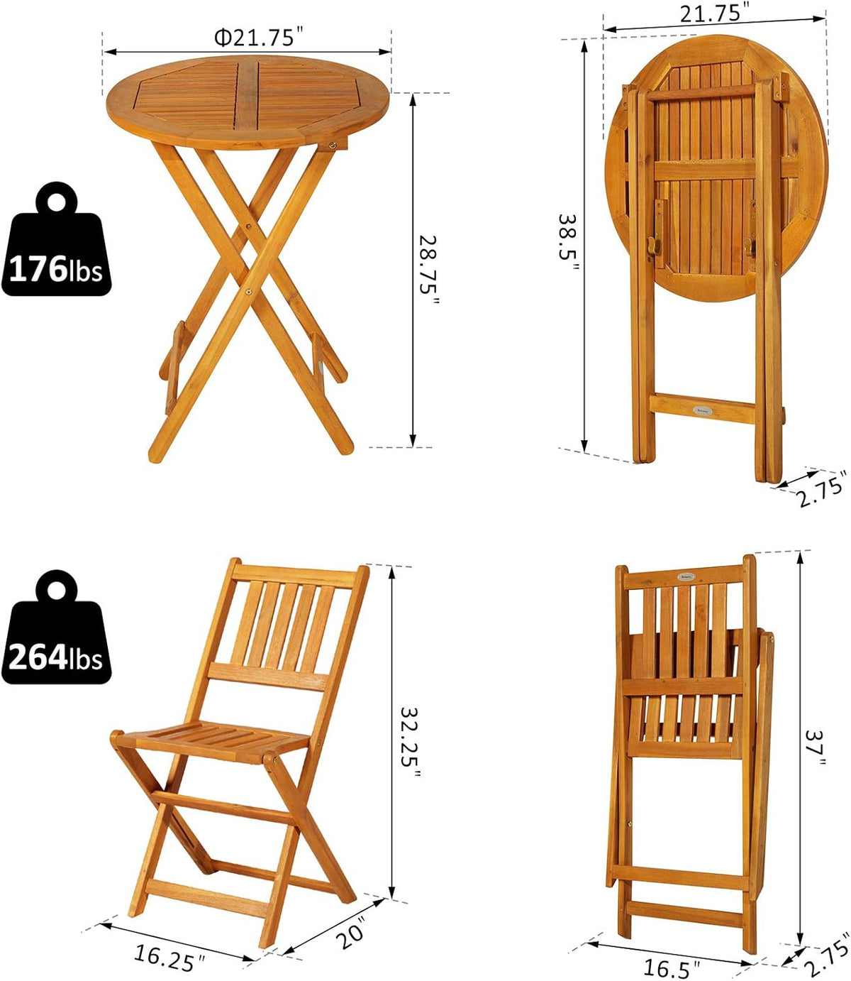 3 Piece Folding Acacia Wood Patio Bistro Set R492645