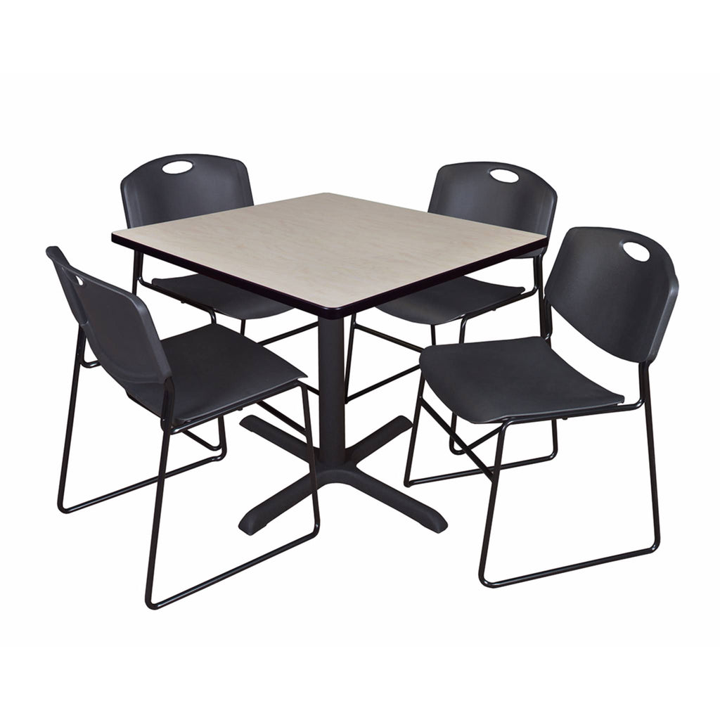Maple Square Breakroom Table & 4 Grey Stack Chairs Z2255
