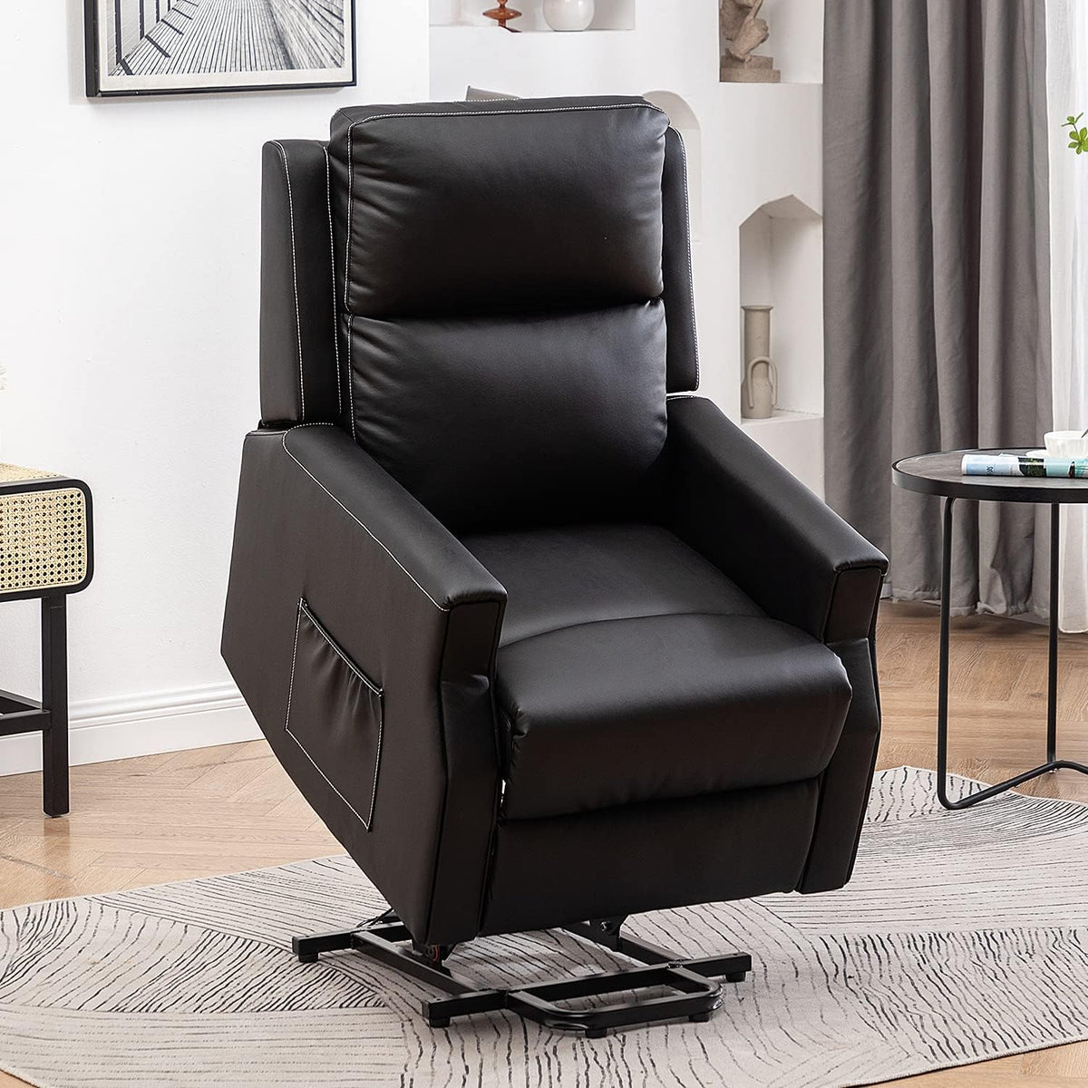 Light Camel Fabric Power Lift Recliner Chair with Massage and Heat B726307