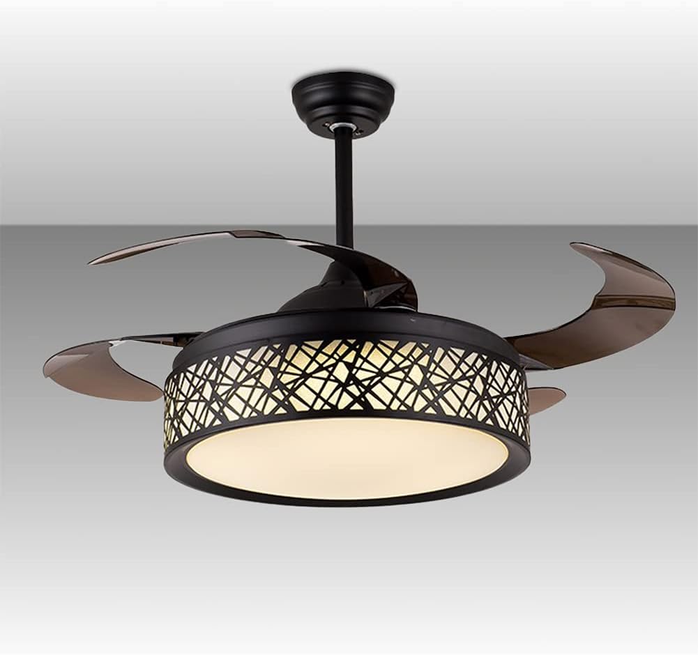 42 Retractable Ceiling Fan with LED Lights Black Matte F600