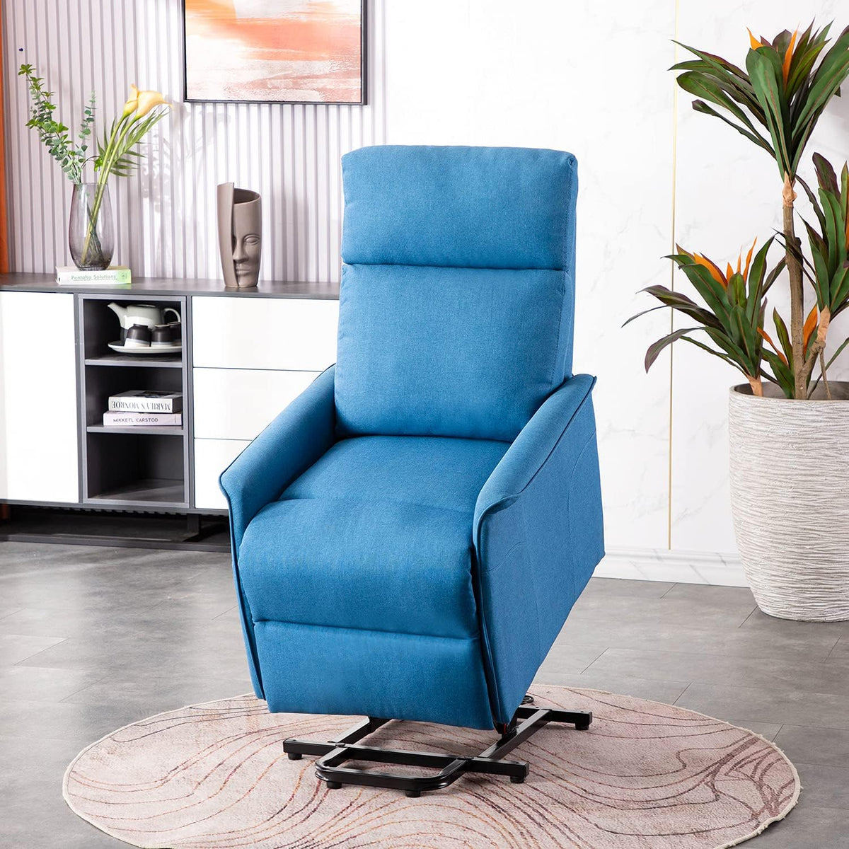 Light Camel Fabric Power Lift Recliner Chair with Massage and Heat B726307