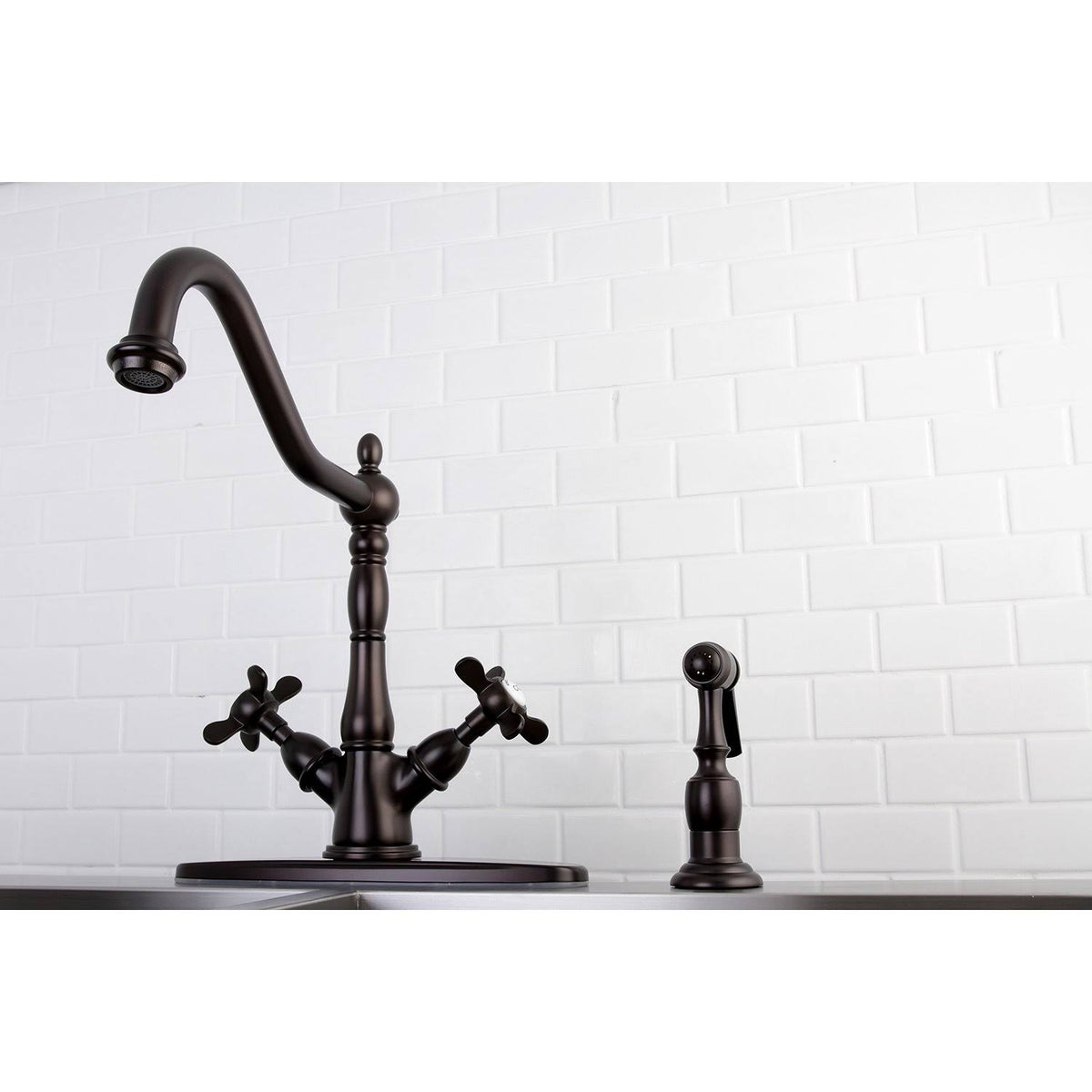 Chrome Deck Mount Kitchen Faucet with Brass Sprayer M860757
