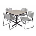 Maple Square Breakroom Table & 4 Grey Stack Chairs Z2255