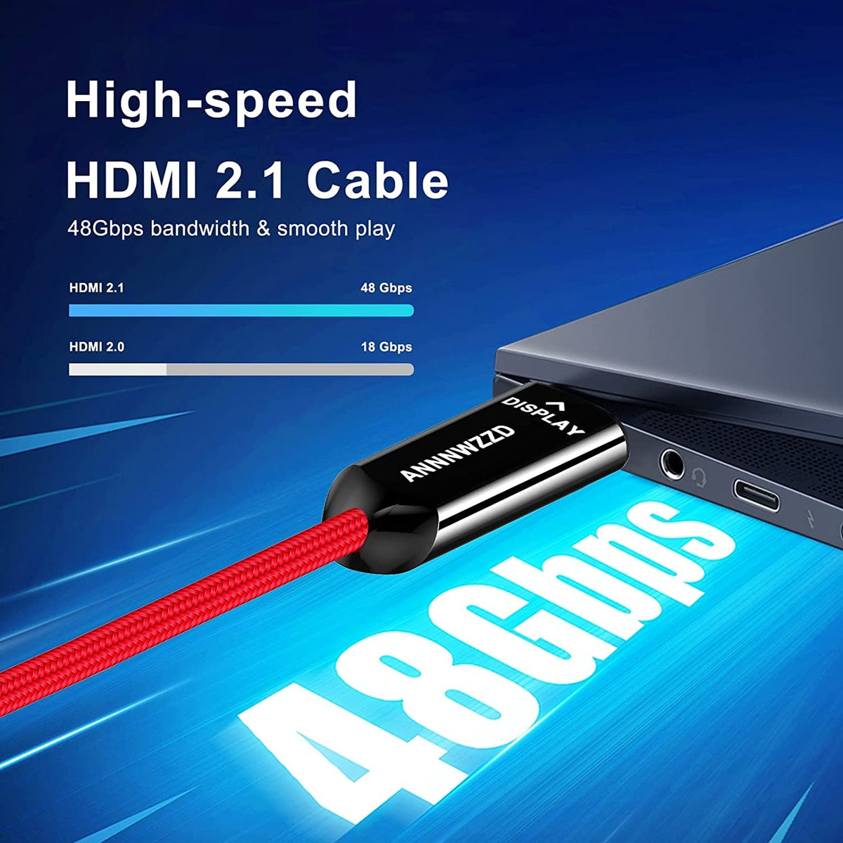 8K@60Hz Braided Fiber Optic HDMI Cable 30FT Q186271