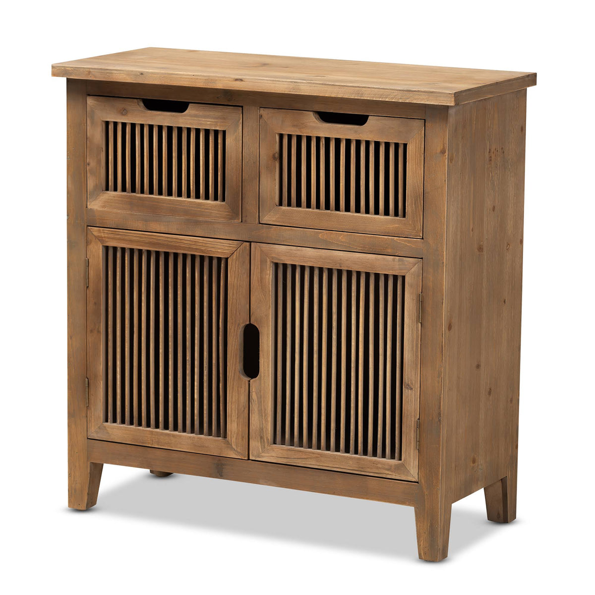 Medium Oak Finished 2-Door 2-Drawer Wood Storage Cabinet K156