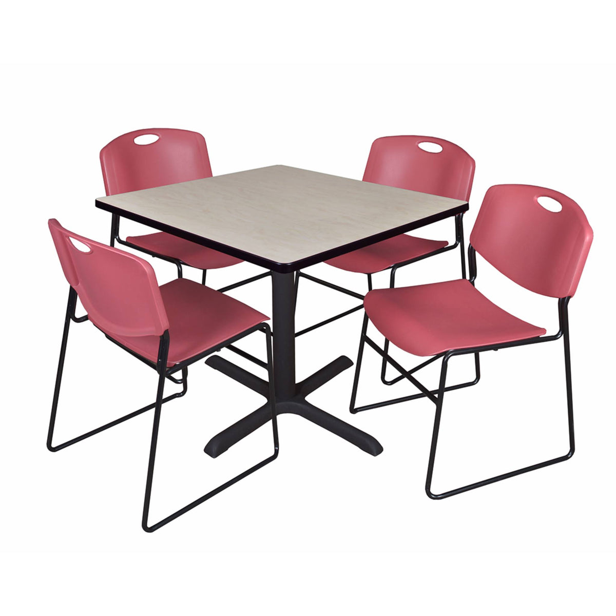 Maple Square Breakroom Table & 4 Grey Stack Chairs Z2255