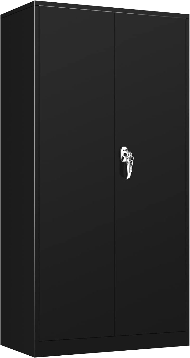 Black Metal Locking Steel Storage Cabinet with 4 Adjustable Shelves O1064
