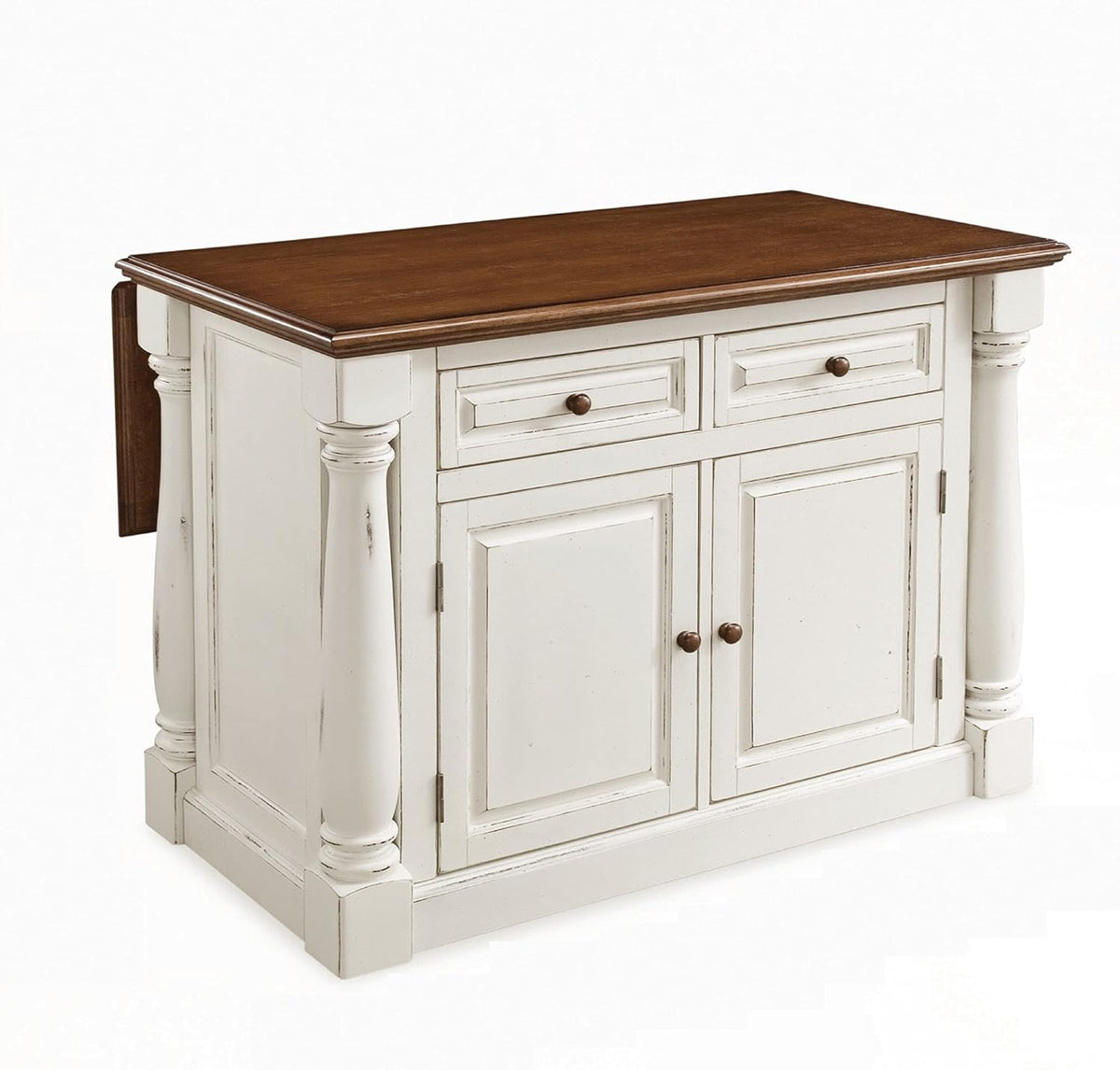 Antique White Kitchen Island with Wood Top and Storage P925730
