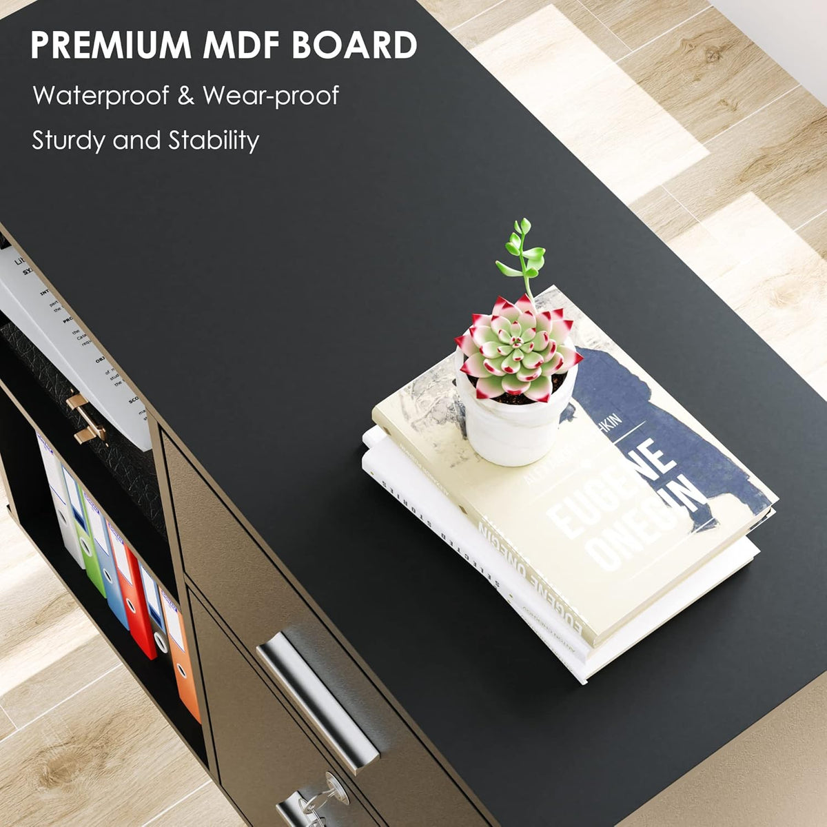 Black Wood File Cabinet with Drawers and Lock R13220