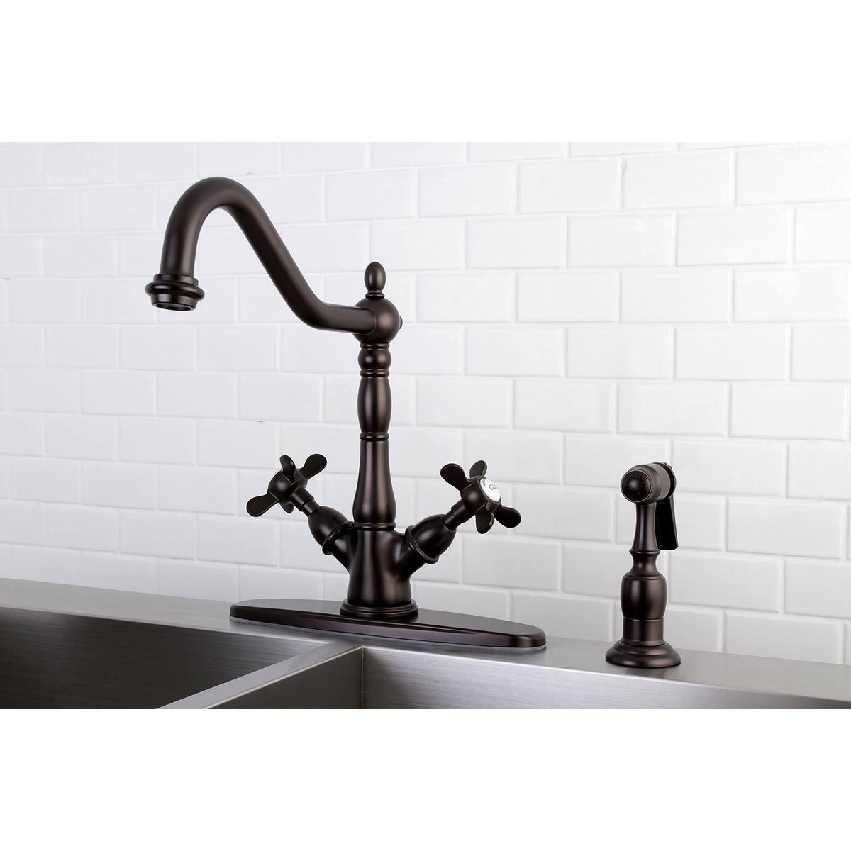 Chrome Deck Mount Kitchen Faucet with Brass Sprayer M860757