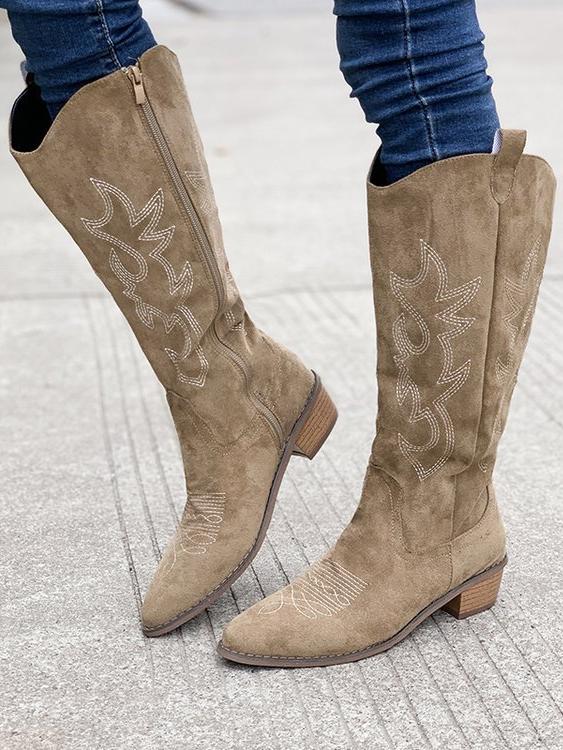 Embroidered Mid-Calf Boots R827702