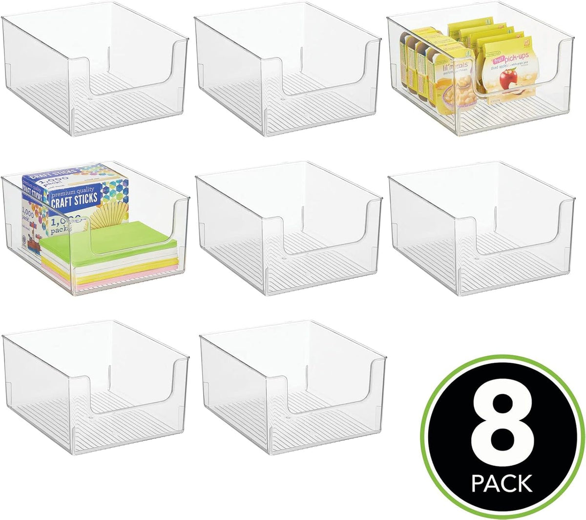 Clear 8 Pack Plastic Open Front Storage Organizer Bin S595242