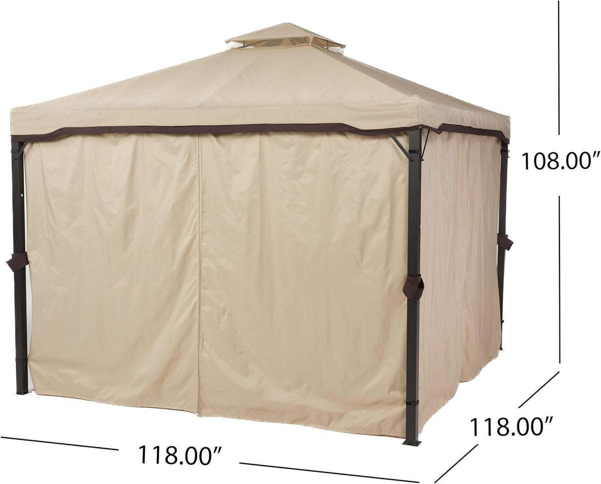 Beige Outdoor Gazebo Canopy with Net Drapery U1548