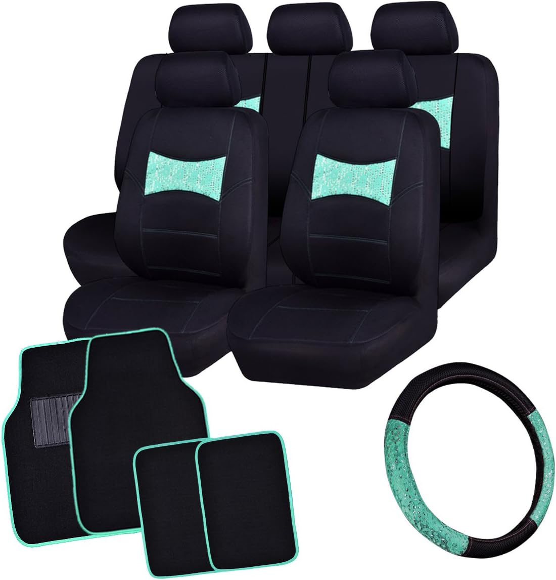 3D Air Mesh Car Seat Covers with Steering Wheel Cover and Floor Mats, 16PCS B1974