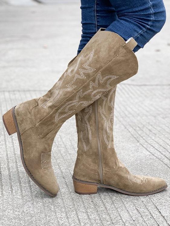 Embroidered Mid-Calf Boots R827702
