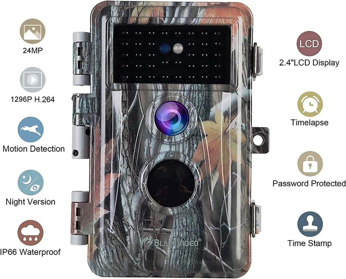 2-Pack Night Vision Trail Cameras 24MP 1296P IP66 Waterproof O2860
