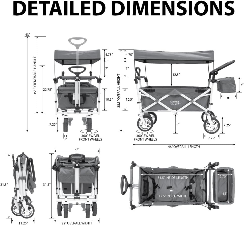 Collapsible Folding Wagon Cart with Sun & Rain Shade W418587
