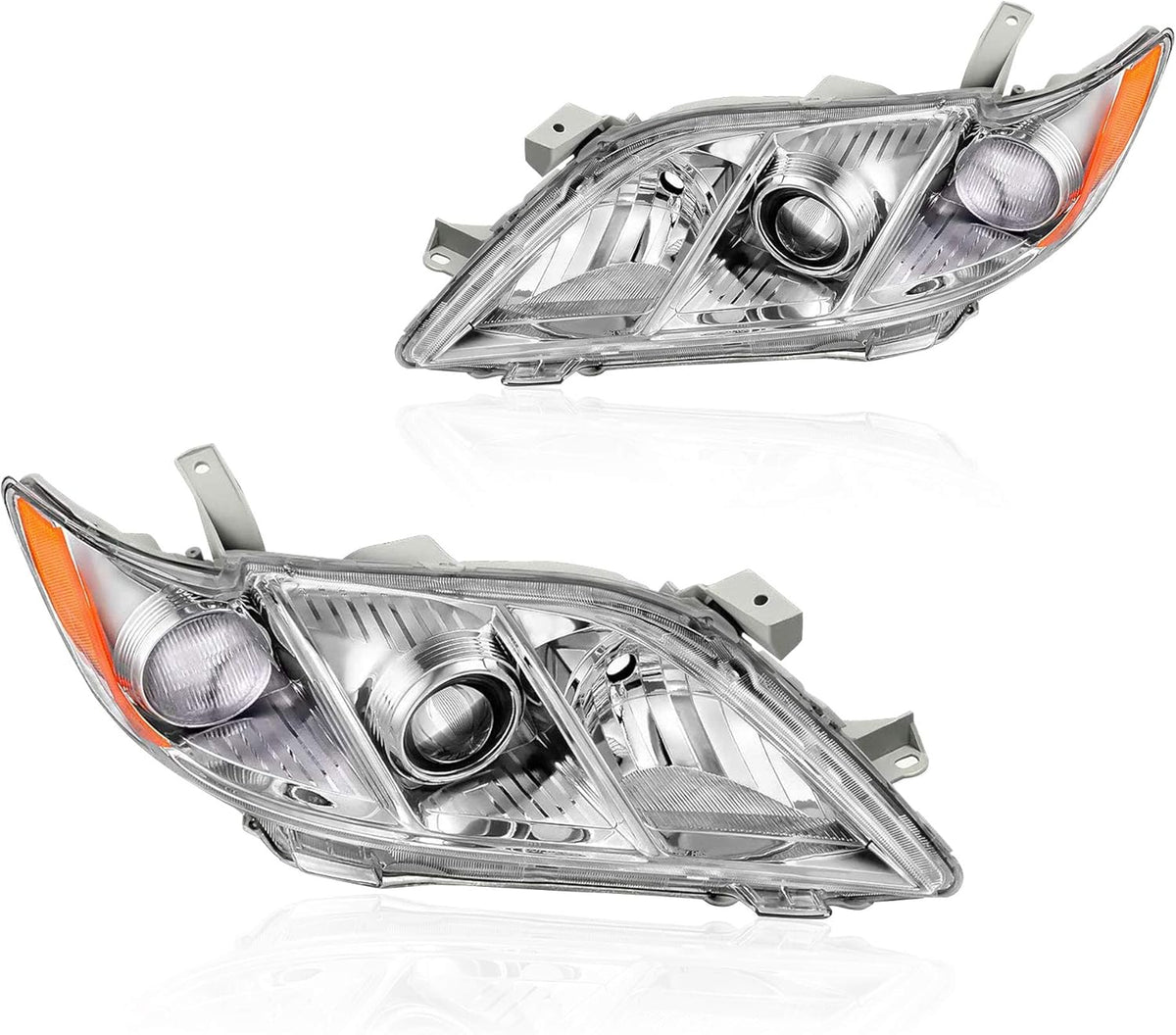 Headlights Assembly with Chrome Housing Amber Reflector Clear Lens D13541