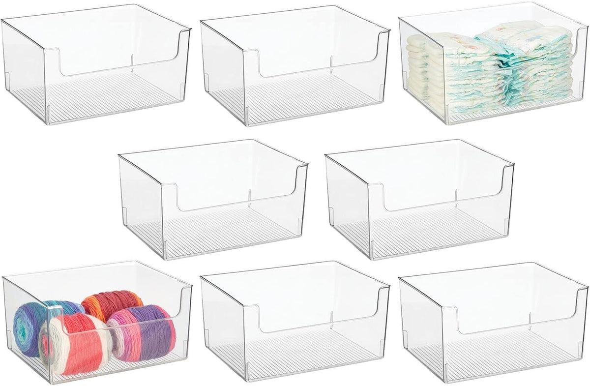 Clear 8 Pack Plastic Open Front Storage Organizer Bin S595242