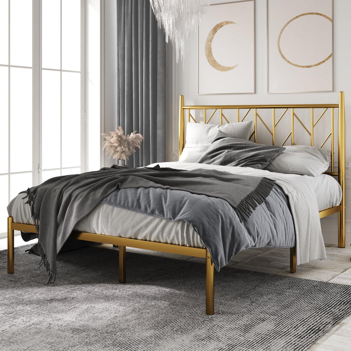 Full Size Gold Metal Platform Bed Frame Y189