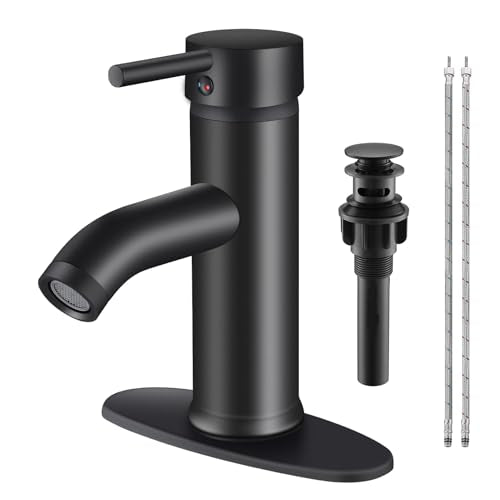 Matte Black Single Handle Bathroom Sink Faucet with Pop-Up Drain I529796