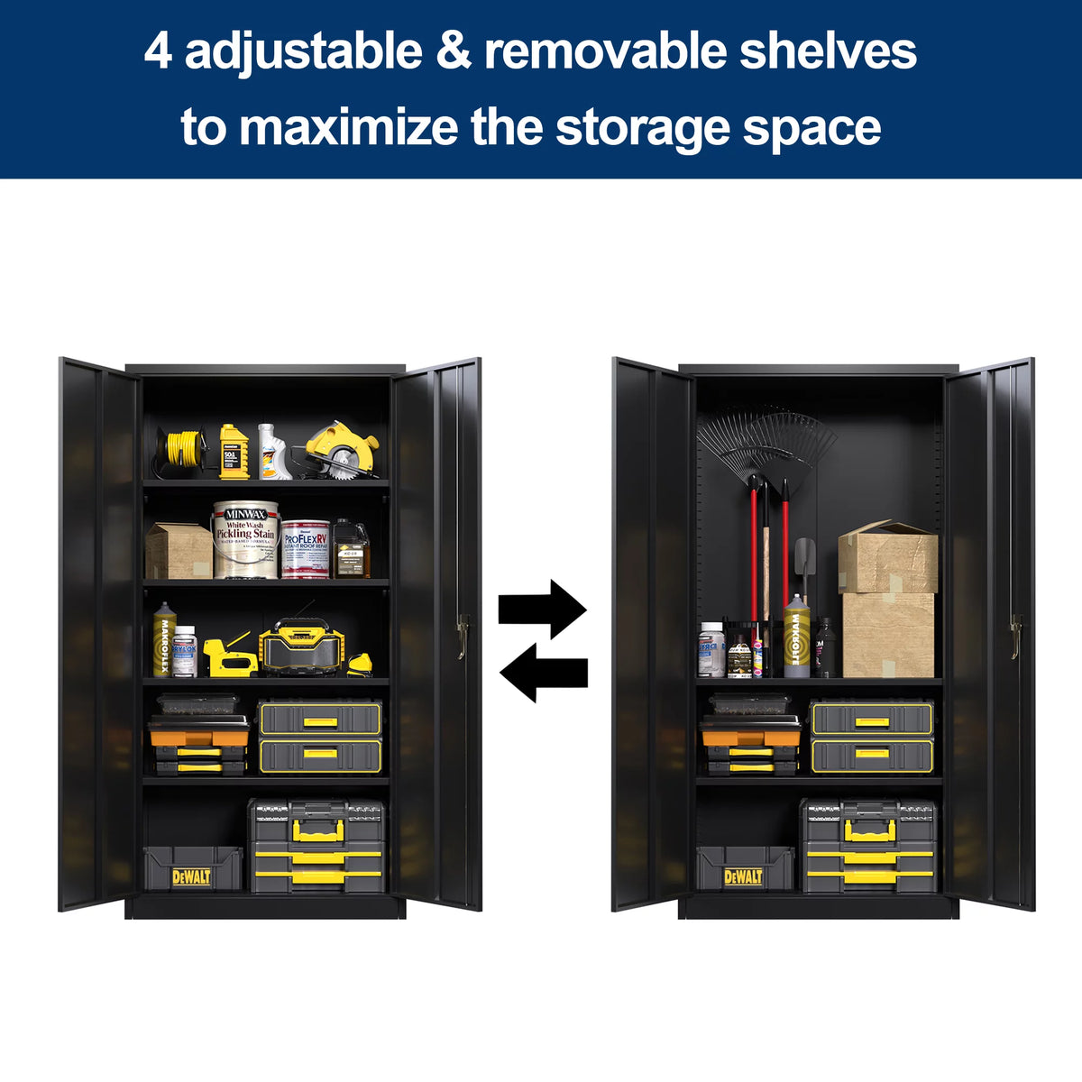 71 inches Tall Black Metal Storage Cabinet with 4 Adjustable Shelves K615407