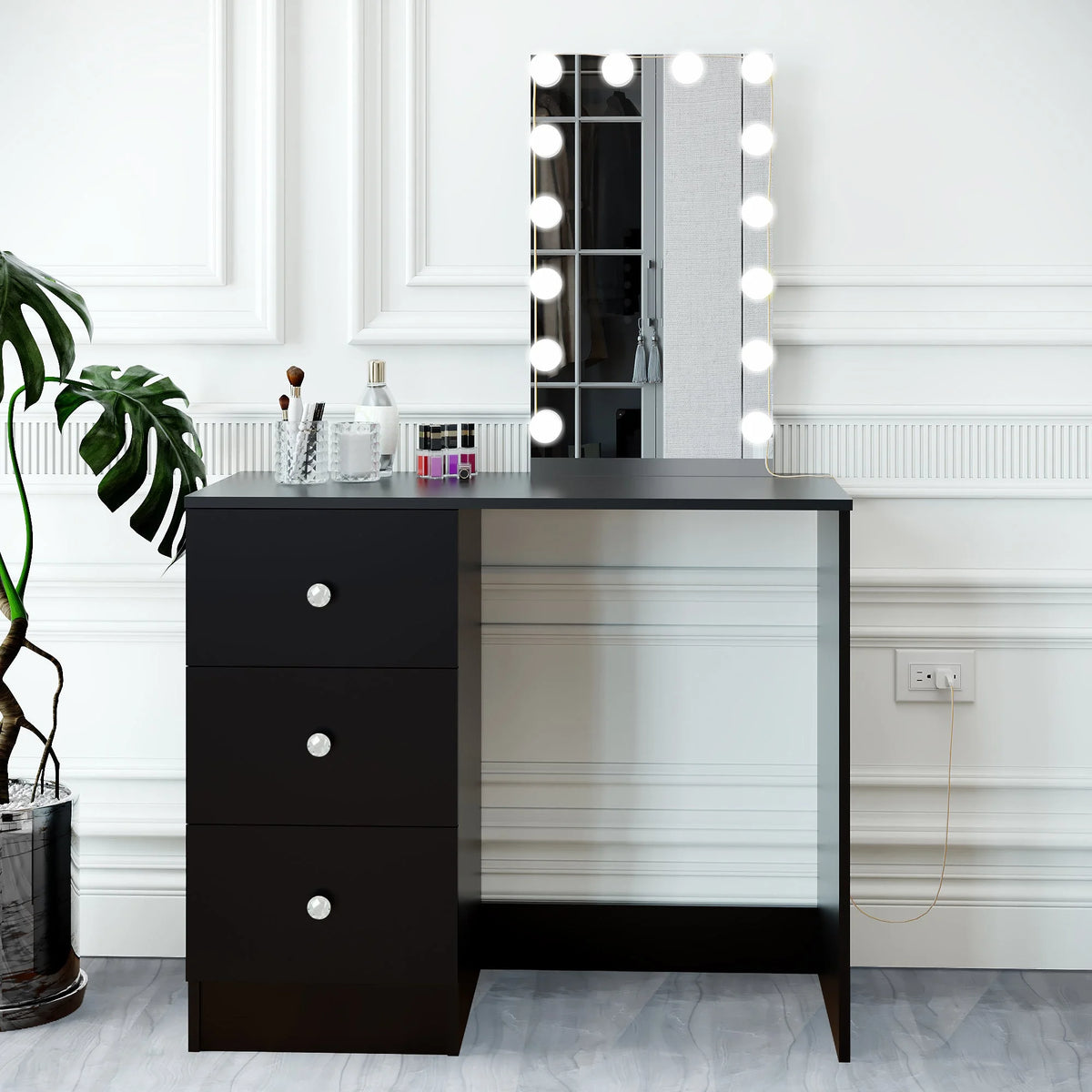 Black Dressing Table with Light Bulbs E250483