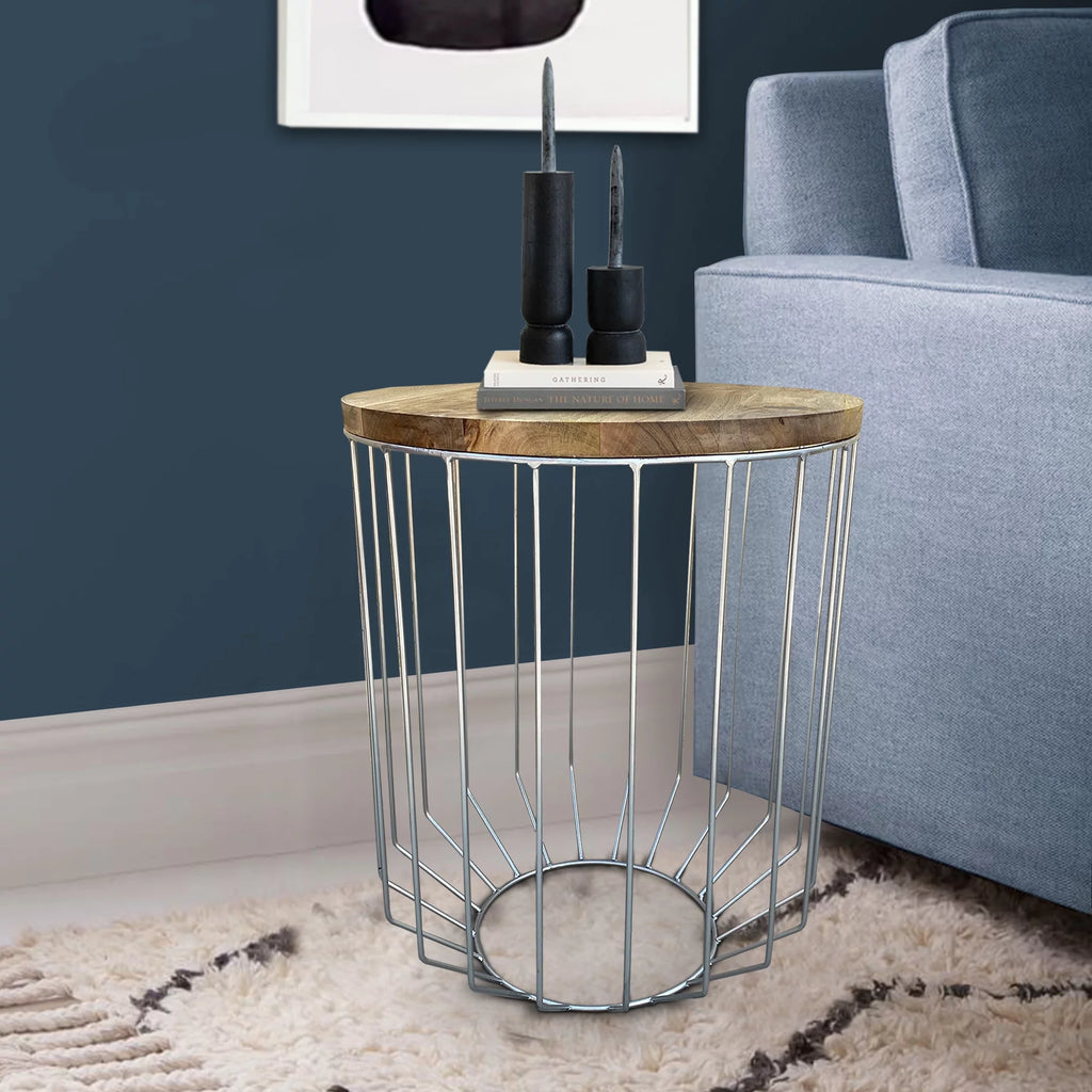 25 Inch Mango Wood Round Side End Accent Table M79746