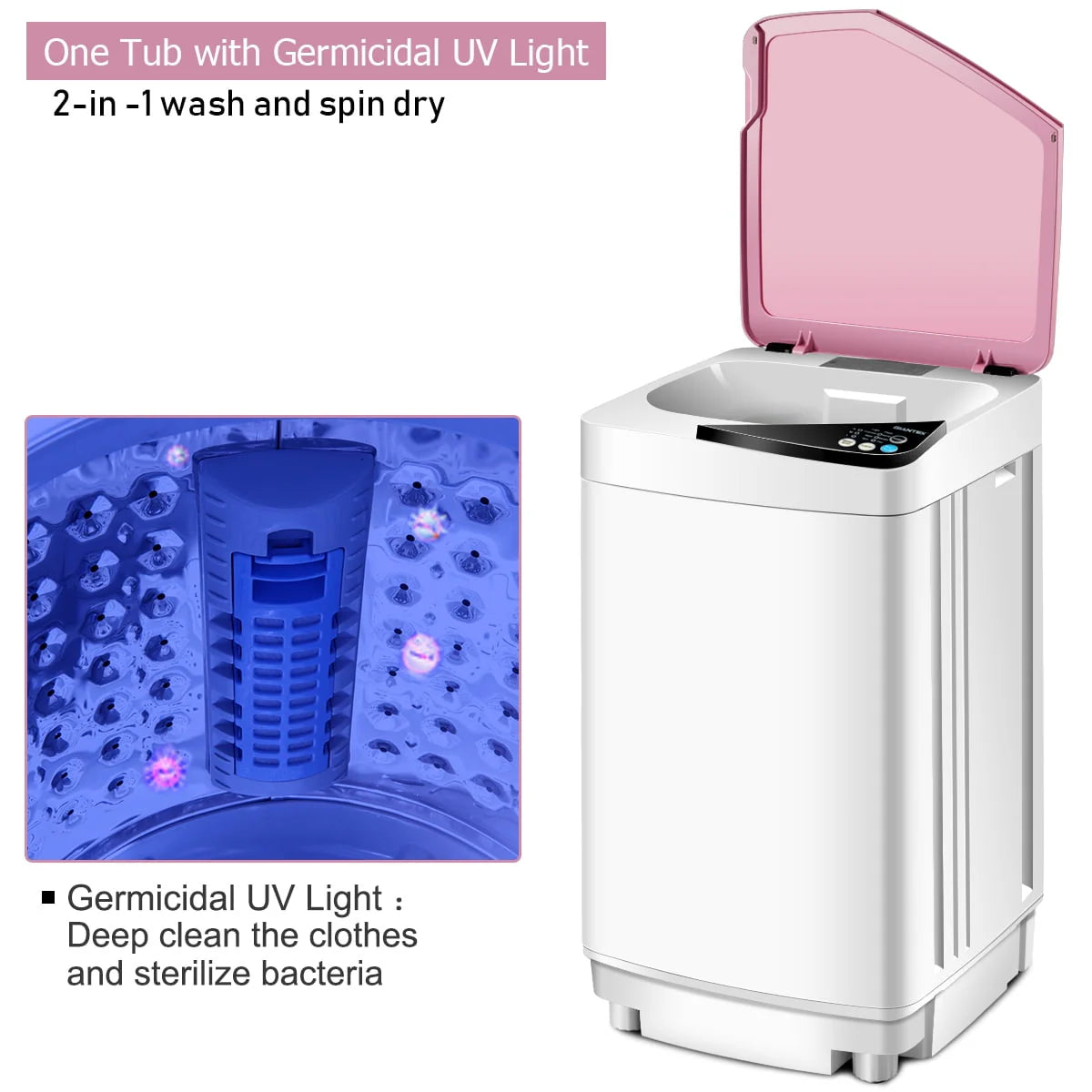 Full-Automatic Washing Machine 7.7 lbs Washer/Spinner UV Light Pink W959930
