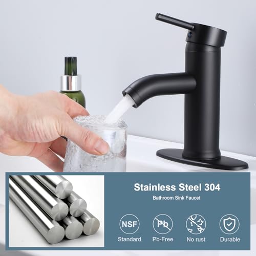 Matte Black Single Handle Bathroom Sink Faucet with Pop-Up Drain I529796