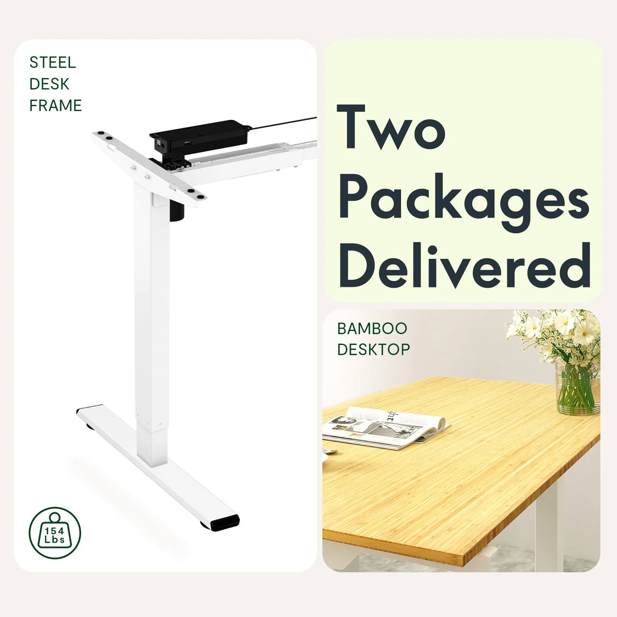 100% Bamboo Electric Standing Desk 60''X30'' White A9252
