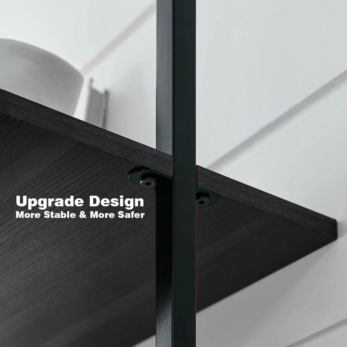 5-Shelf Ladder Bookcase Black Wood and Metal Y16125