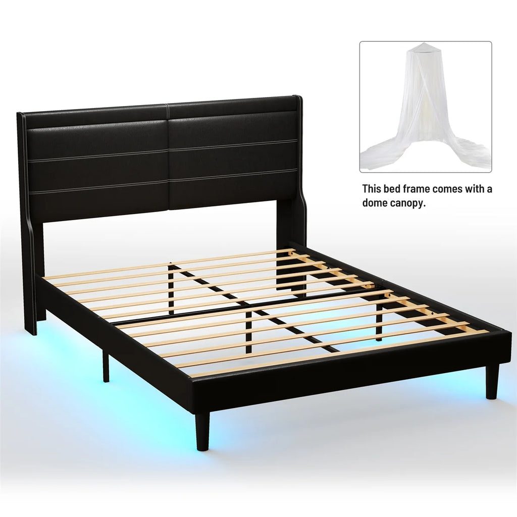 Queen Size Upholstered Bed with Lights E27272
