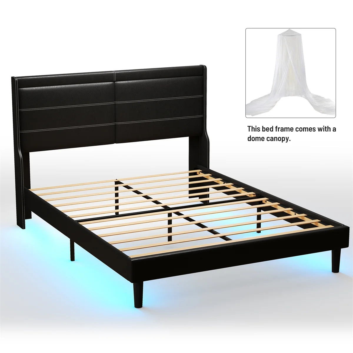 Queen Size Upholstered Bed with Lights E27272
