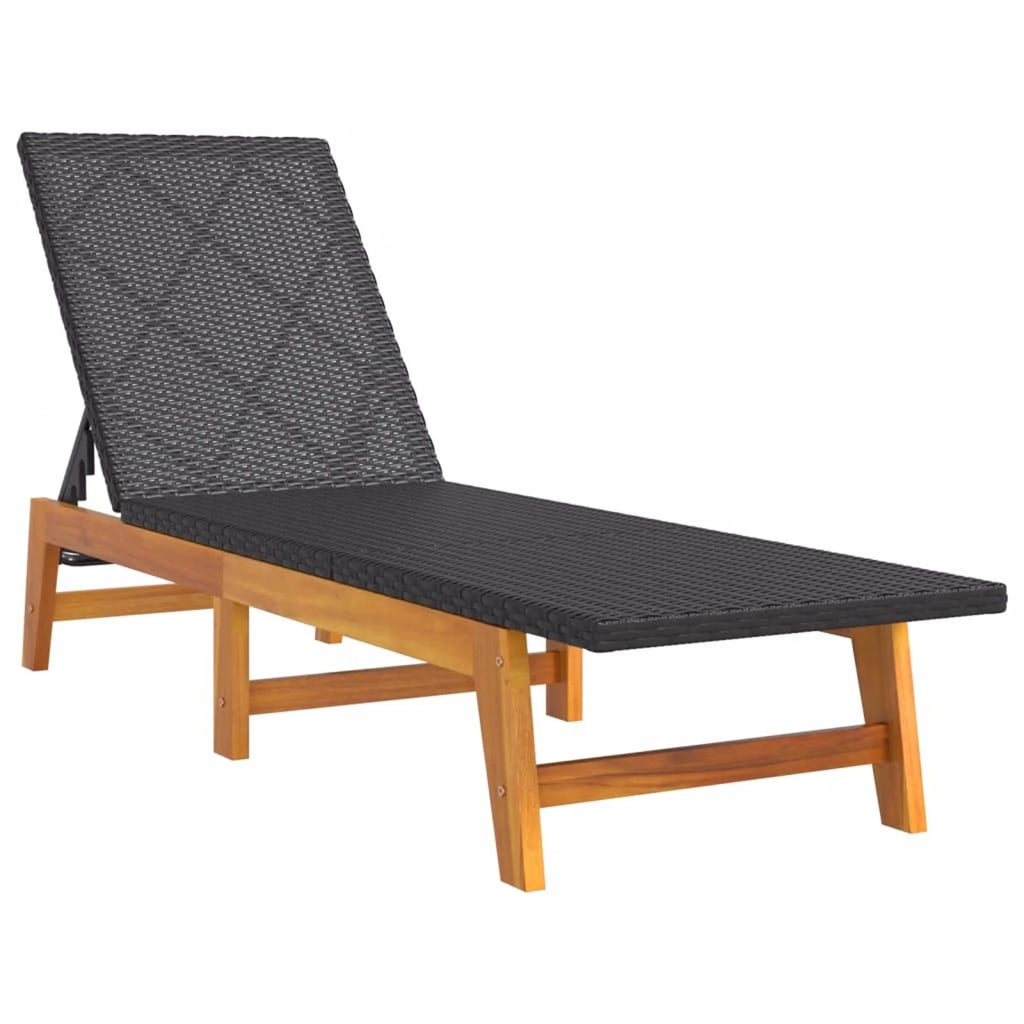 Black and Brown Poly Rattan and Solid Wood Acacia Sun Loungers 2 pcs A980