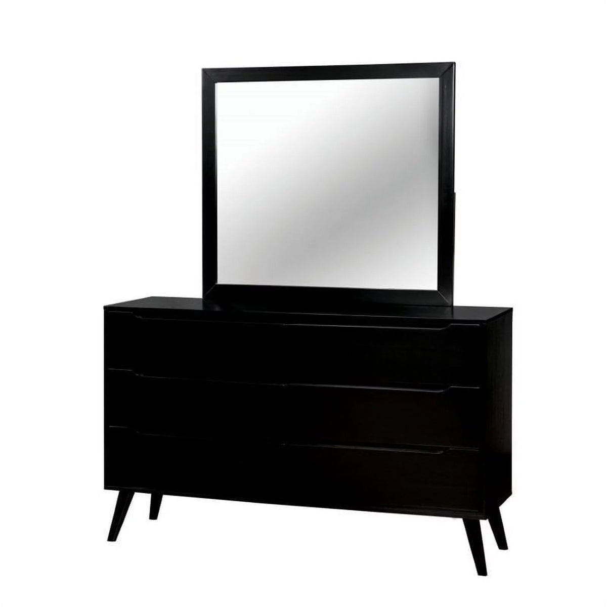 Black Solid Wood 6 Drawer Dresser and Mirror Set A299