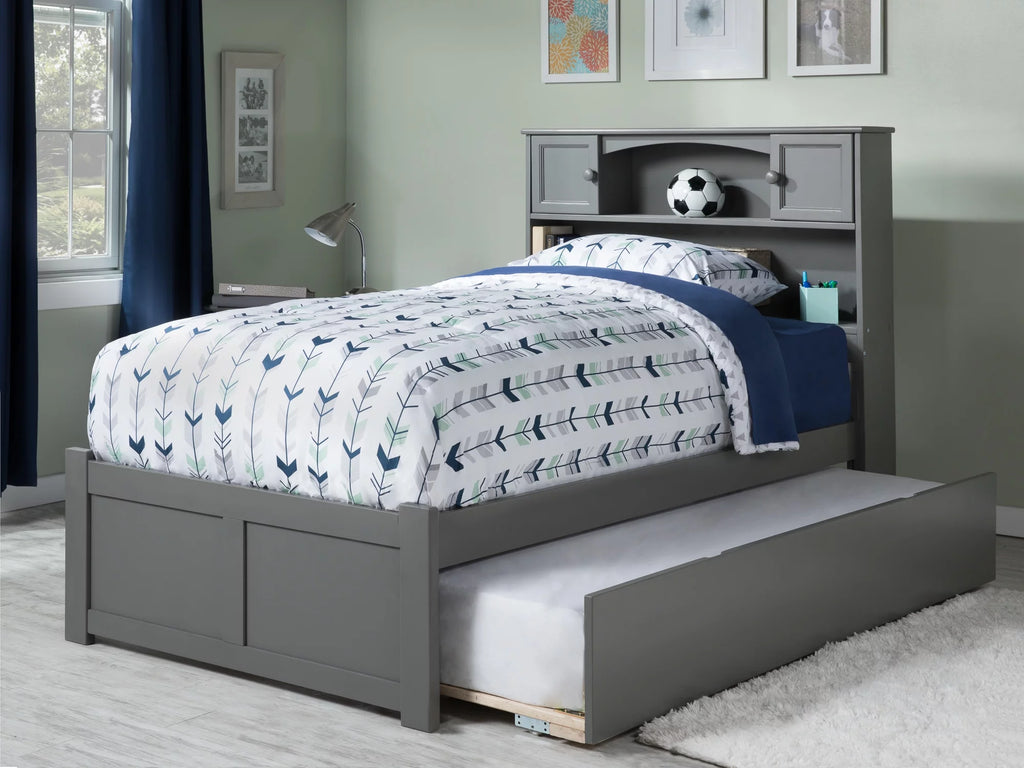 Grey Full Solid Wood Platform Bed with Trundle F7913