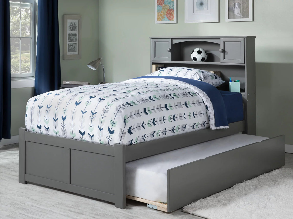 Grey Full Solid Wood Platform Bed with Trundle F7913