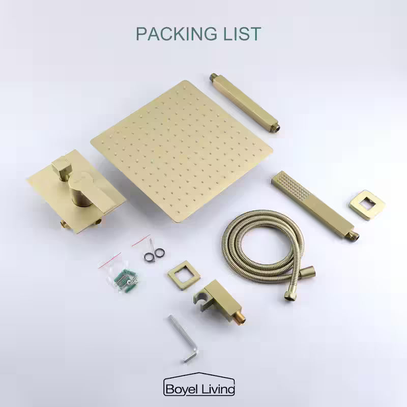 12 in. Ceiling Mount Dual Shower Heads with Pressure Balance Valve in Brushed Gold Q663
