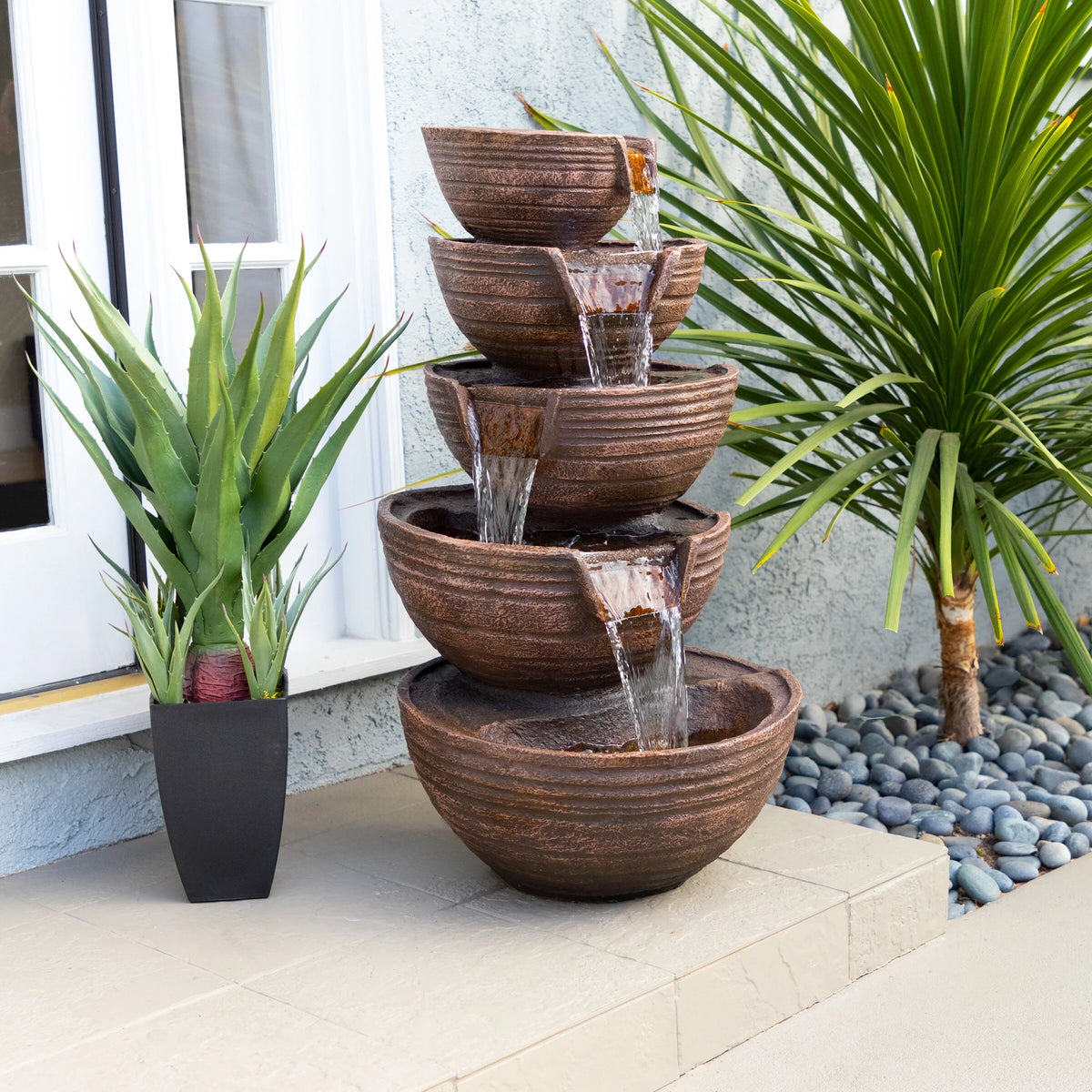 34" Tall Outdoor 5-Tier Cascading Waterfall Fountain with LED Lights S3981