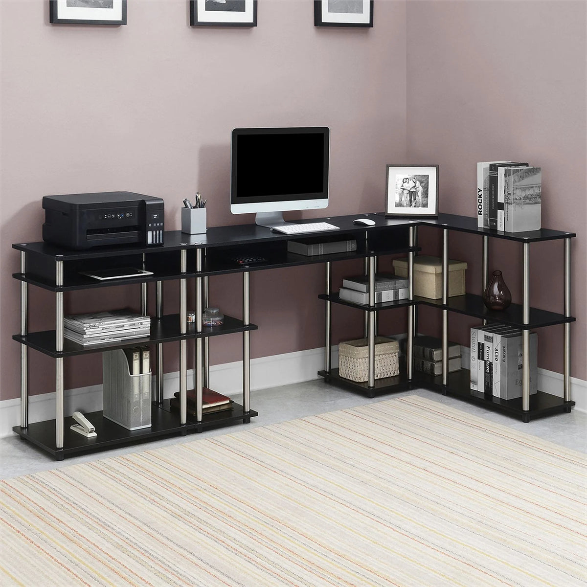 Black Wood Console Table with Shelves N6342