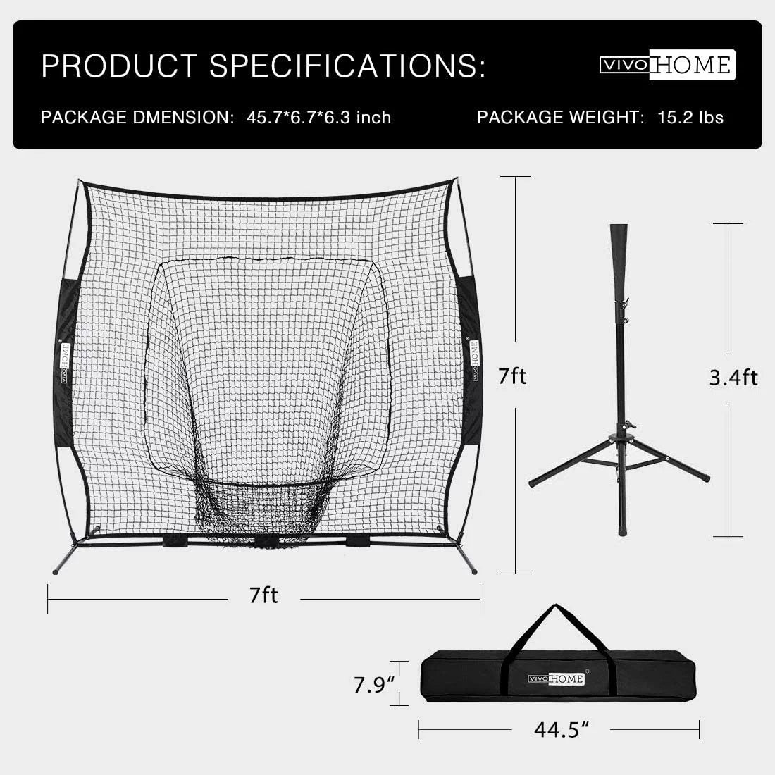 7x7Ft Baseball Softball Practice Net with Carry Bag B2156